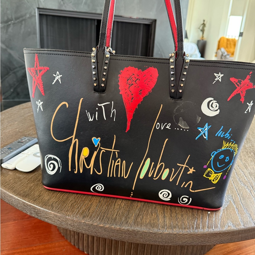 Christian Louboutin Black and Red Graphic Tote